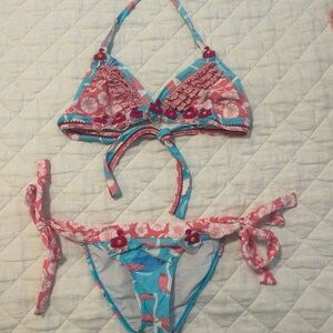 Agua Bendita Sagrada Pink and Blue Floral/Swan Bikini